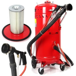 Sabbiatrice Portatile con Sistema di Aspirazione | da 105 Litri | Potenza 1200 W | Pressione di Esercizio 5,5 - 8,3 Bar | Consumo d'Aria 300-700 Litri/min | Diametro Ugello 7,5 mm | Lunghezza Tubo 2,6 m