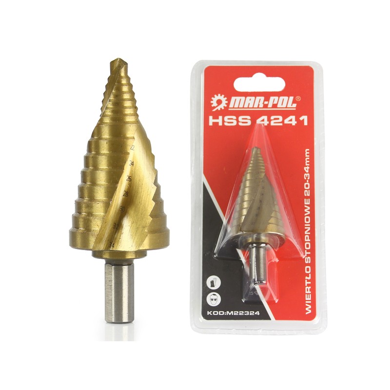 Punta HSS a Scalino a Spirale | per Trapano | Graduata | Intervallo Diametro 20-34 mm | Attacco 10 mm | Gradazione Ogni 2 mm