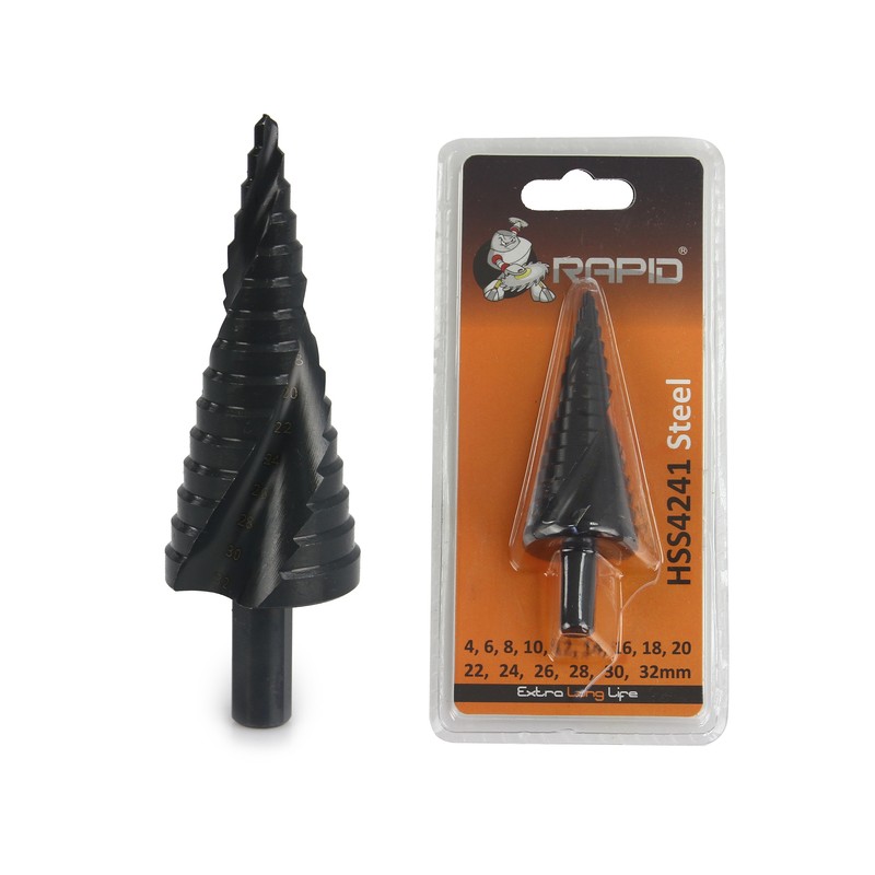 Punta HSS a Scalino a Spirale | per Trapano | Graduata | Intervallo Diametro 4-32 mm | Attacco 10 mm | Gradazione Ogni 2 mm