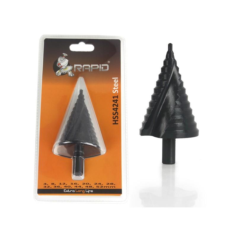 Punta HSS a Scalino a Spirale | per Trapano | Graduata | Intervallo Diametro 4-52 mm | Attacco 12 mm | Gradazione Ogni 4 mm