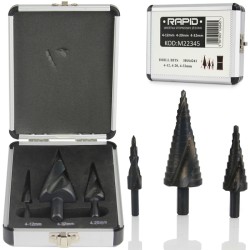 Set di Punte HSS a Scalino a Spirale| per Trapano | 3 Pezzi | Graduate | Ø4-32 mm | Attacco 6-10 mm | Gradazione Ogni 2 mm | con Scatola