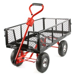 Carrello da giardino 95x50x25cm 400kg con maniglia 80cm e asse girevole 180°