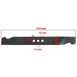 Lama per Tosaerba Tagliaerba a Scoppio | Lunghezza 51 cm | Larghezza 55 mm | Diametro fori 15 mm / 18 mm