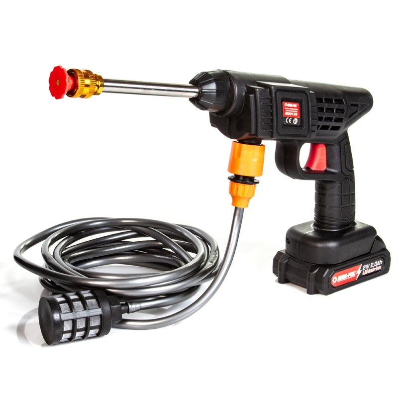 Idropulitrice a Batteria | Capacità Batteria 2 Ah | Pressione Massima 30 Bar | Lunghezza Tubo 5 Metri | 2 Ugelli | con Valigetta