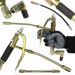 Pistola per Ingrassatore Pneumatico da 12-15L | con Estremità Rigida e Flessibile | Impugnatura Antiscivolo