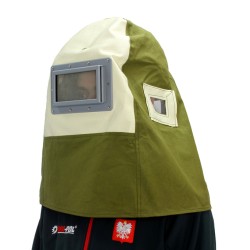 Maschera per Sabbiatura con Casco | Visore 123x72 mm | Spessore Visore 3 mm | Casco Regolabile