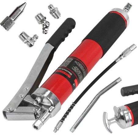 Ingrassatore Manuale con Ingranaggio | da 600 ml | Tubo Flessibile | Tubo Rigido | 4 Punte Universali