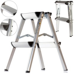 Scala doppia pieghevole in alluminio 2 gradini 150kg 35x18x53cm antiscivolo