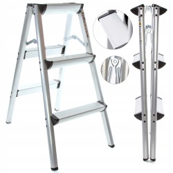 Scala doppia pieghevole in alluminio 3 gradini 150kg 40x18x79cm antiscivolo