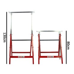 Set di Cavalletti | 2 Pezzi | Portata 150 Kg | 58x58x80 cm | Altezza Regolabile su 7 Livelli 80-130 cm | Pieghevole | in Acciaio