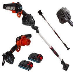 Motosega a Batteria 21V 6" con asta telescopica regolabile 140-225 cm