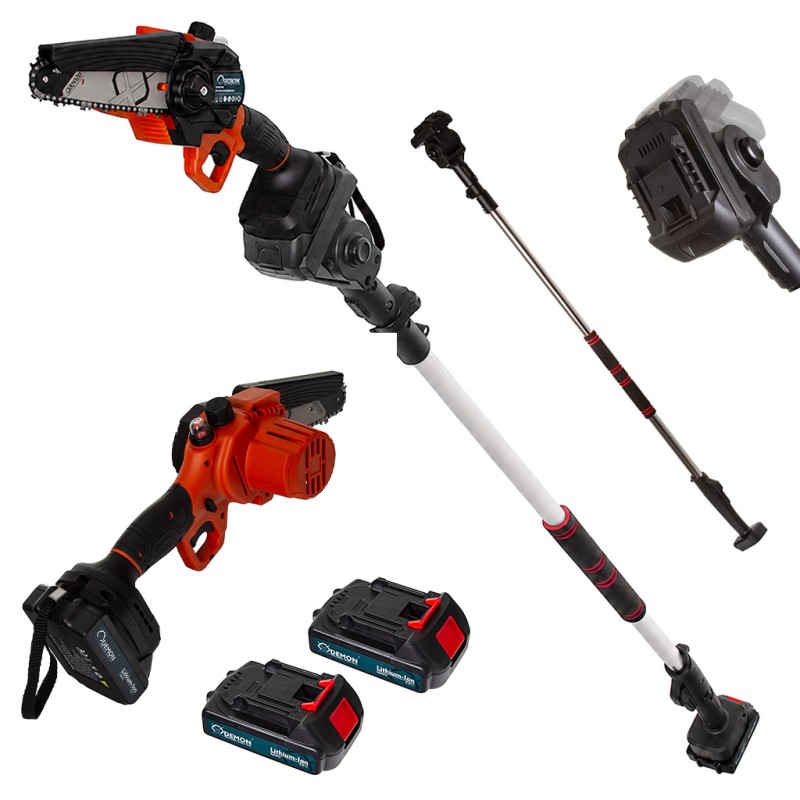 Motosega a Batteria 21V 6" con asta telescopica regolabile 140-225 cm