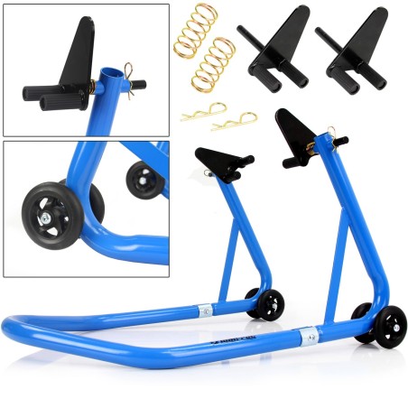 Cavalletto anteriore per moto, portata 680 Kg, regolabile 27-33 cm, supporti in gomma, con ruote