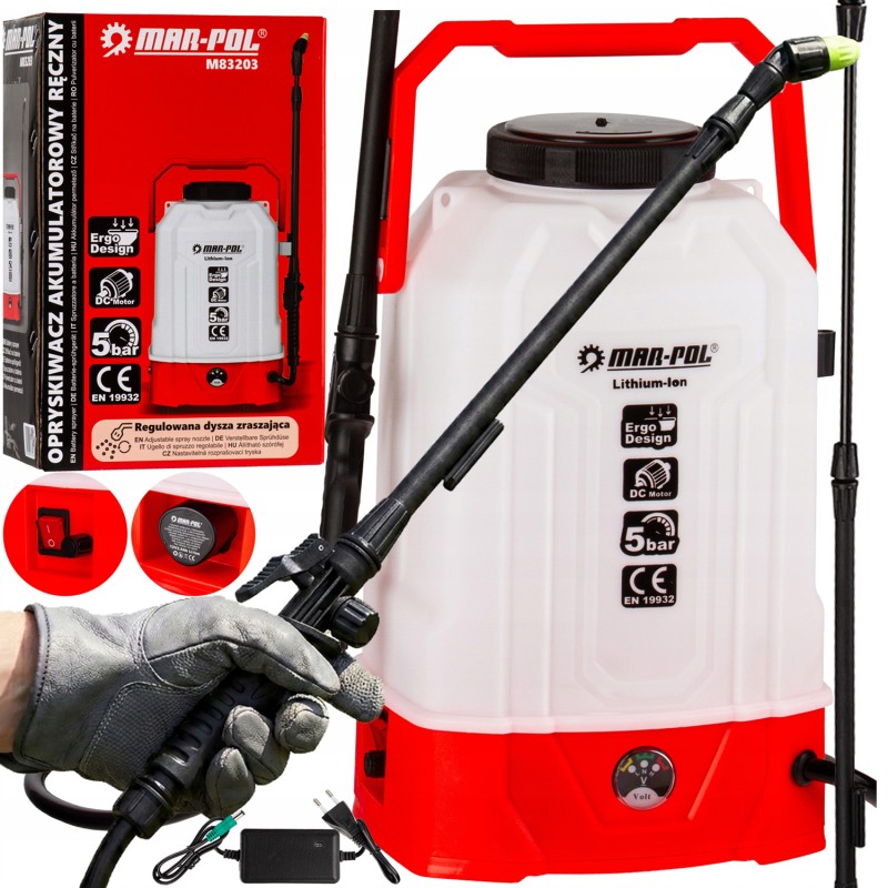 Irroratore a batteria 8 litri, lancia regolabile 59-86 cm, con bratelle e supporto schiena