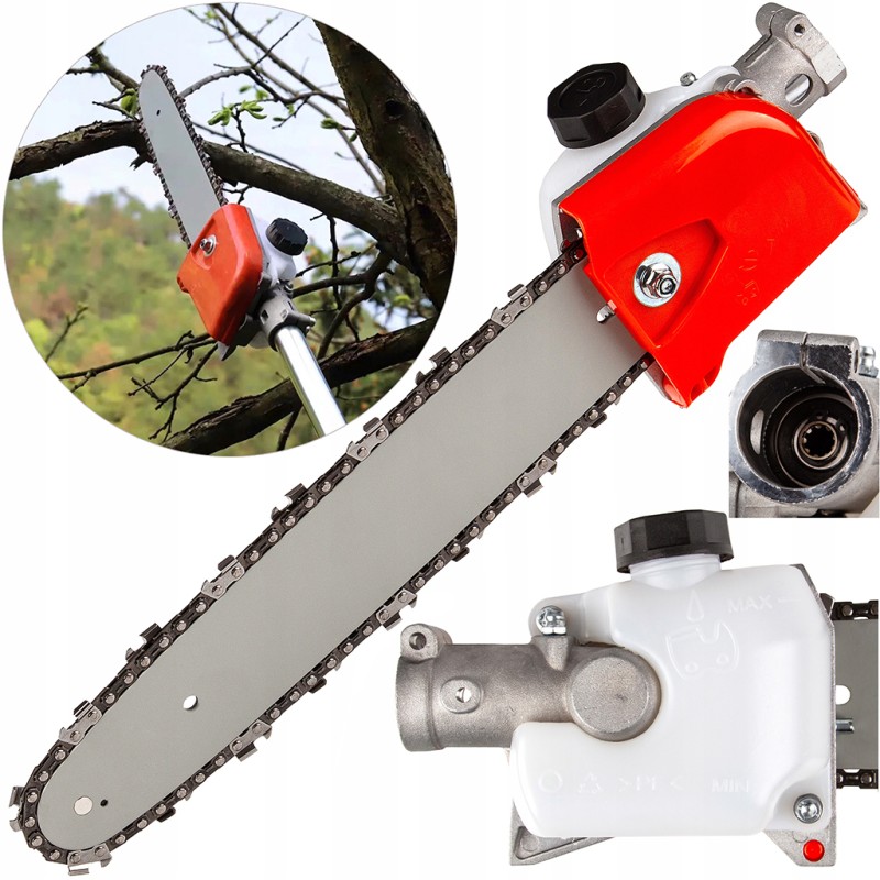 Accessorio testina adattatore da decespugliatore a motosega, 9 Denti, tubo Ø28 mm, con barra guida e catena