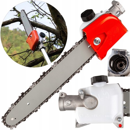 Accessorio testina adattatore da decespugliatore a motosega, 9 Denti, tubo Ø28 mm, con barra guida e catena