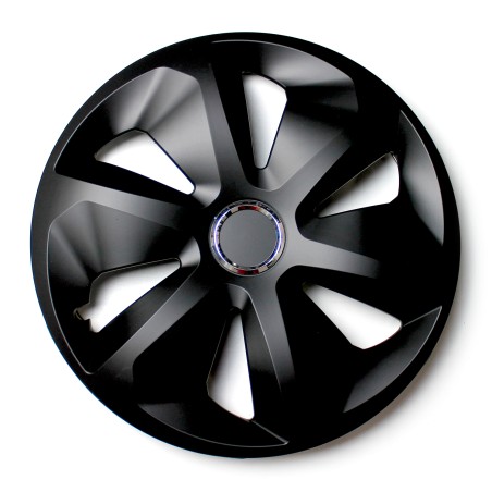 Set 4 Copricerchi 14" Pollici Borchie Nero Opaco Coprimozzo Modello ROCORBM con annello ring Cromato
