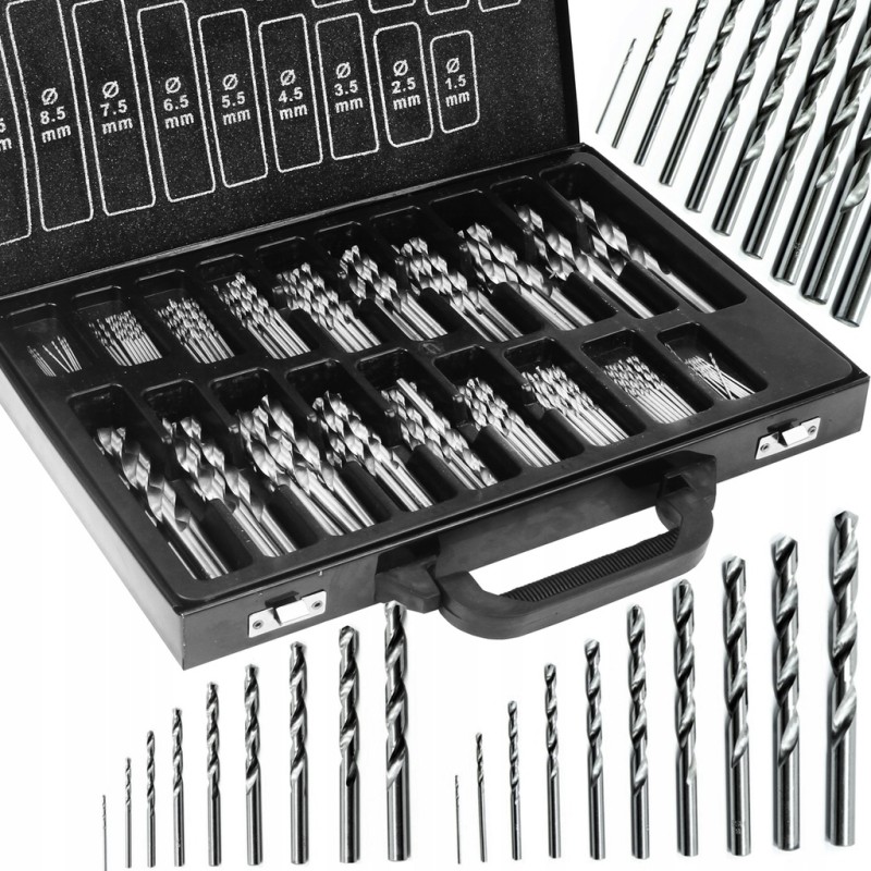 Set kit 170 pezzi punte trapano 1-10mm HSS in acciaio con valigetta in metallo
