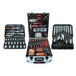 Set di Utensili in Valigia Trolley | 187 Pezzi | Chiavi a bussola, Cricchetti, Bussole 1/4" e 1/2", Prolunghe, Inserti, Pinze, Martello, Cacciaviti