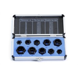 Set 10 pz Bussole Estrattori per bulloni e dadi Danneggiati 9-19 mm