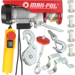 Verricello Argano Elettrico da 150-300 Kg | Potenza 550W | Altezza Sollevamento 6-12 m | Corda in Acciaio Ø3 mm x 12m |  Telecomando con Pulsante di Emergenza