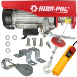 Verricello elettrico 230V 1200W 300-600kg con cavo acciaio Ø4,5mmx12m telecomando