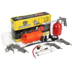 Set utensili pneumatici 18 pezzi per compressore con pistole aria e tubo 5m