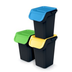 Set di Bidoni Cestini Kaddi Q | per Raccolta Differenziata Riciclaggio | Impilabili | Nero | in Plastica | per Casa Interni