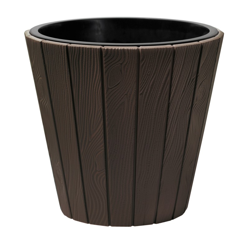 Vaso da fiori in plastica con inserto rimovibile, rotondo scanalato (bianco, L
